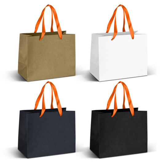 Medium Ribbon Handle Paper Bags Orange Ribbon